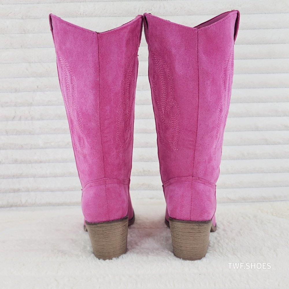 Pierre Dumas Pink Suede Western Heeled Boots - Picture 5 of 14